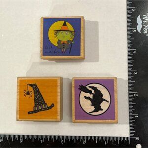 Halloween Rubber Stamp Set Witch Theme HAt Broom Spider Doodle Me Pink